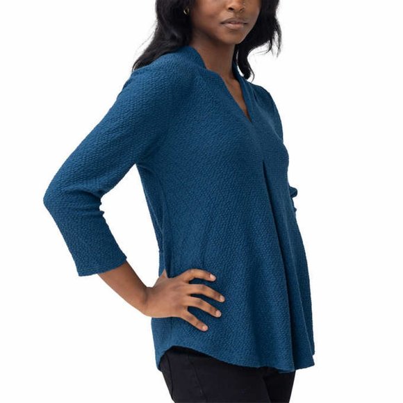 NWT Cable & Gauge Textured Ladies' V-Neck 3/4 Sleeve Top Blue Large - Picture 1 of 5